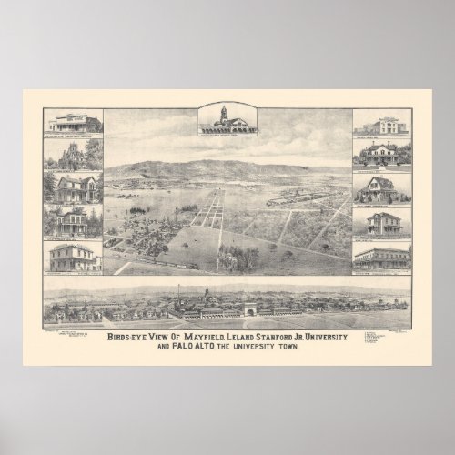 Palo Alto CA Panoramic Map 1888 1658A Poster