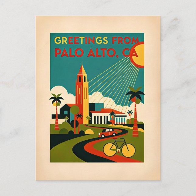 Palo Alto CA Retro Travel Postcard (Front)