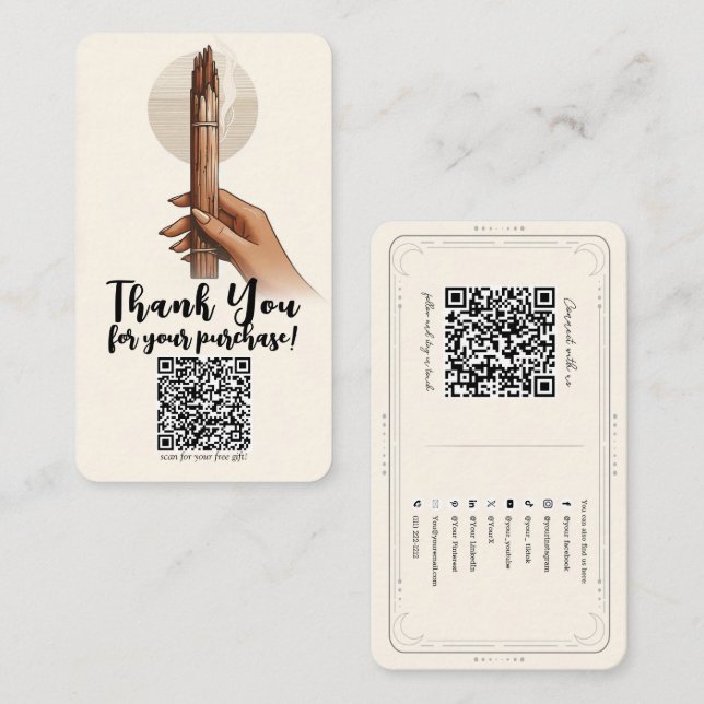 Palo Santo Gift Purchase QR Social Media Connect Business Card (Front/Back)