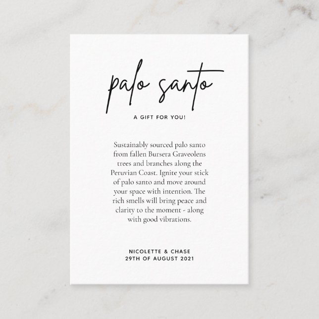 Palo Santo Wedding Favor Place Card (Front)