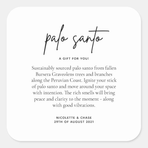 Palo Santo Wedding Favor Square Sticker