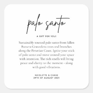Palo Santo Wedding Favor Square Sticker