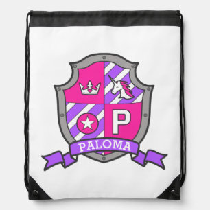 Paloma kids knight shield lion P name Drawstring Bag