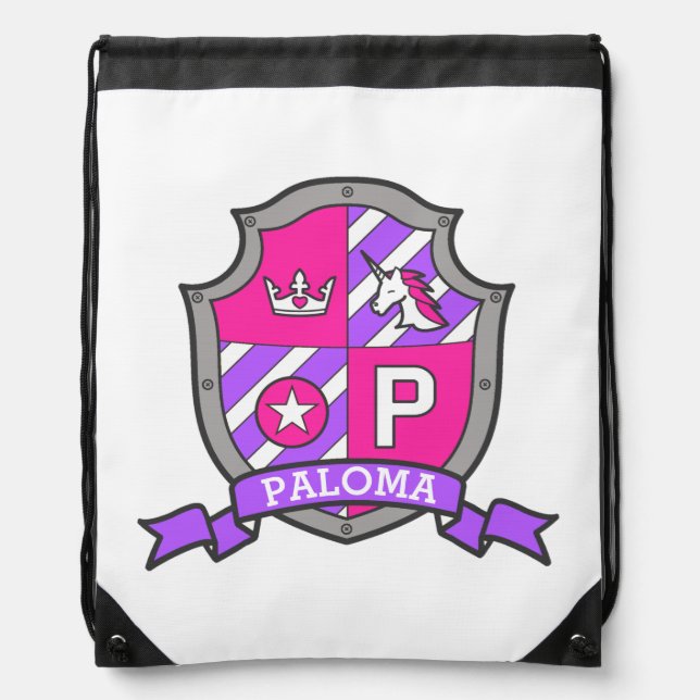 Paloma kids knight shield lion P name Drawstring Bag (Front)