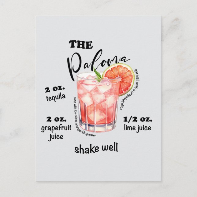 Paloma Recipe Cocktail Mixology Art Postcard (Front)