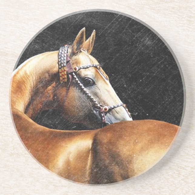 Palomino Akhal-teke stallion Drink Coaster (Front)