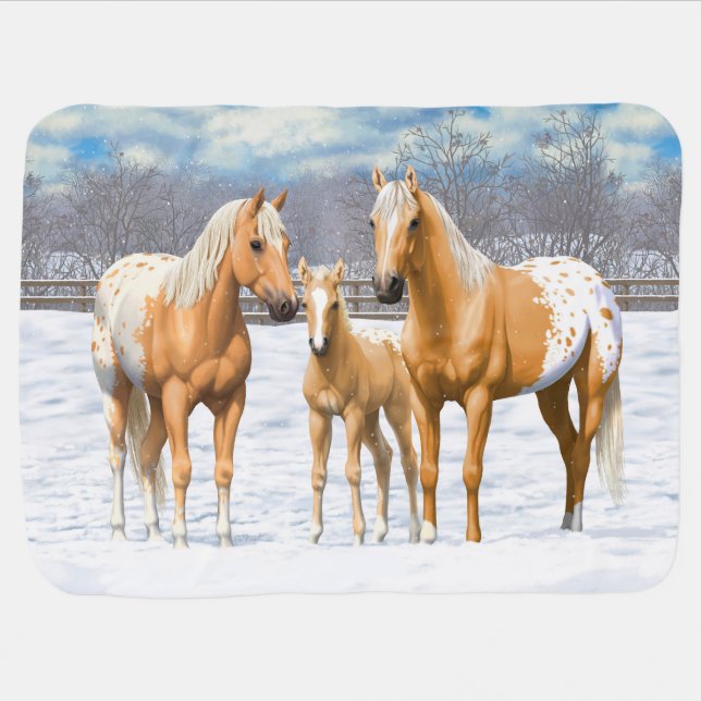 Palomino Appaloosa Horses In Snow Baby Blanket (Horizontal)