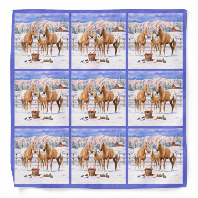 Palomino Appaloosa Horses In Snow Bandana (Front)