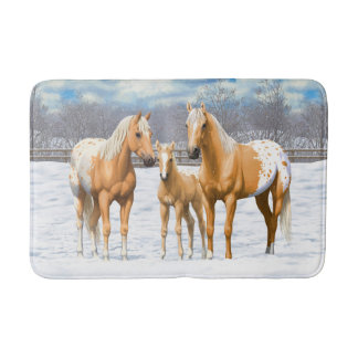 Palomino Appaloosa Horses In Snow Bath Mat