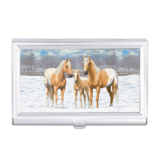 Palomino Appaloosa Horses In Snow Business Card Case