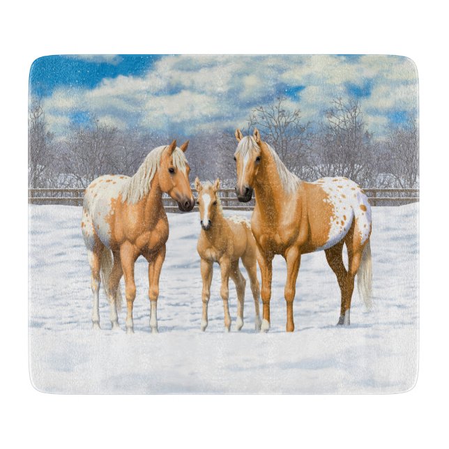 Palomino Appaloosa Horses In Snow Cutting Board (Front)