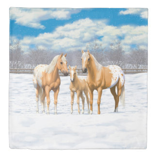 Palomino Appaloosa Horses In Snow Duvet Cover