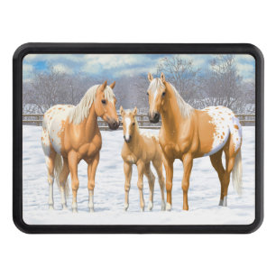 Palomino Appaloosa Horses In Snow Hitch Cover