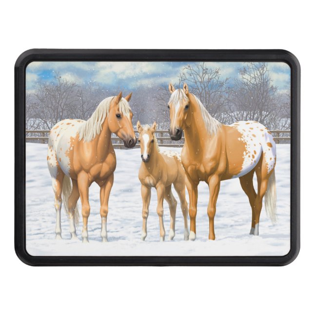 Palomino Appaloosa Horses In Snow Hitch Cover (Front)
