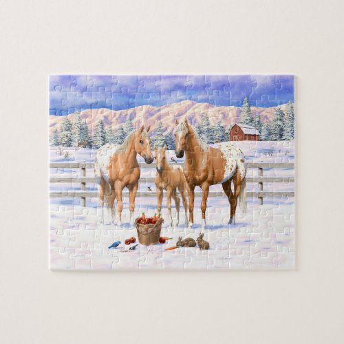 Palomino Appaloosa Horses In Snow Jigsaw Puzzle
