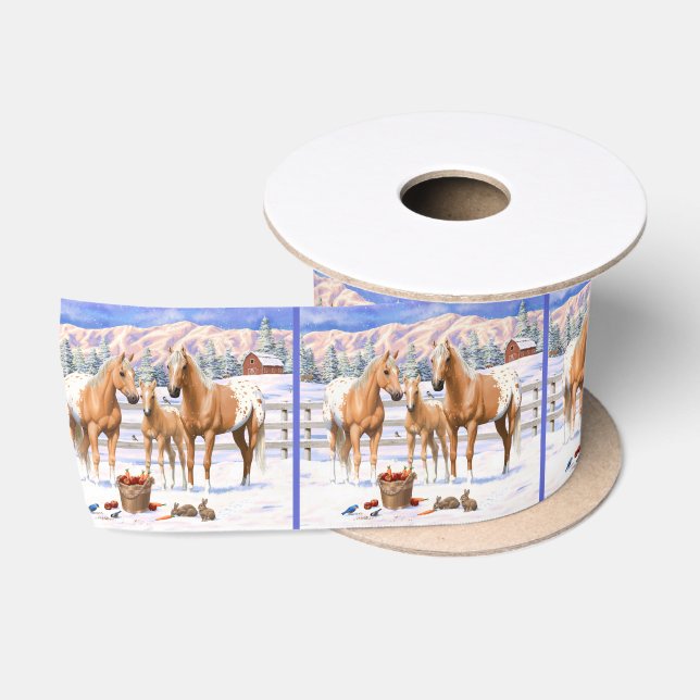 Palomino Appaloosa Horses In Snow Satin Ribbon (Spool)