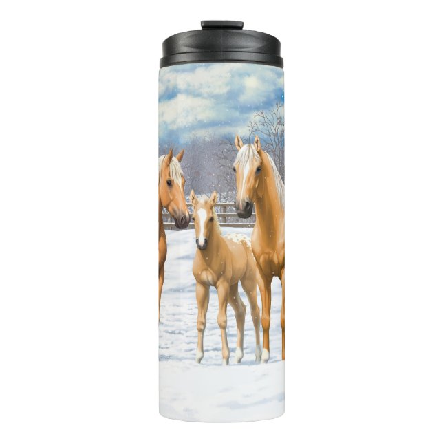 Palomino Appaloosa Horses In Snow Thermal Tumbler (Front)