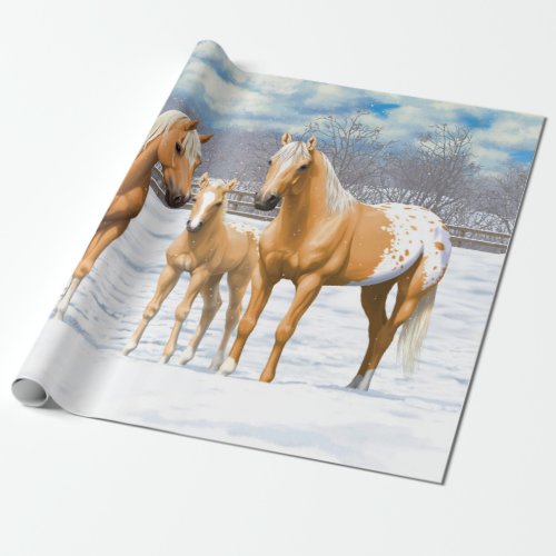 Palomino Appaloosa Horses In Snow Wrapping Paper