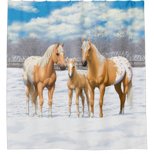 Palomino Appaloosa Horses In Winter Pasture Shower Curtain