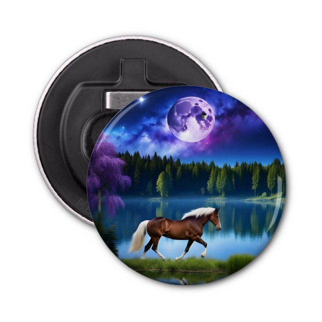 Palomino Belgian Horse under a Purple Starry Sky Bottle Opener (Front)