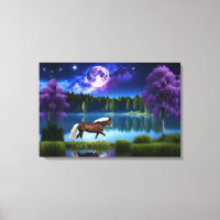 Palomino Belgian Horse under a Purple Starry Sky Canvas Print