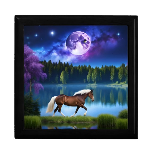 Palomino Belgian Horse under a Purple Starry Sky Gift Box (Front)