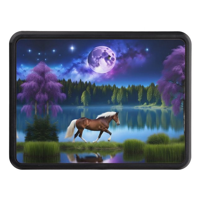 Palomino Belgian Horse under a Purple Starry Sky Hitch Cover (Front)