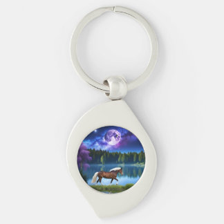 Palomino Belgian Horse under a Purple Starry Sky Keychain