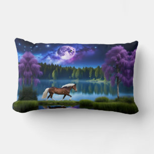 Palomino Belgian Horse under a Purple Starry Sky Lumbar Pillow