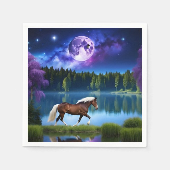 Palomino Belgian Horse under a Purple Starry Sky Napkins (Front)
