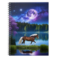 Palomino Belgian Horse under a Purple Starry Sky Notebook