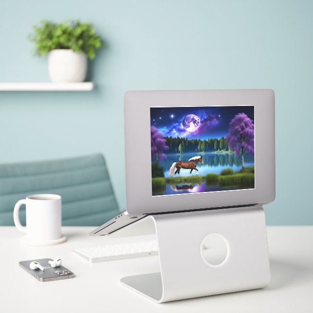 Palomino Belgian Horse under a Purple Starry Sky Sticker (Laptop On Desk)