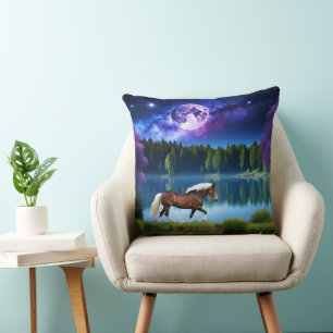 Palomino Belgian Horse under a Purple Starry Sky Throw Pillow