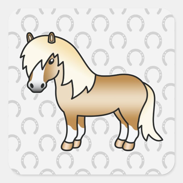 Palomino Cartoon Shetland Pony Square Sticker (Front)