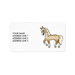 Palomino Cartoon Trotting Horse & Custom Text Label