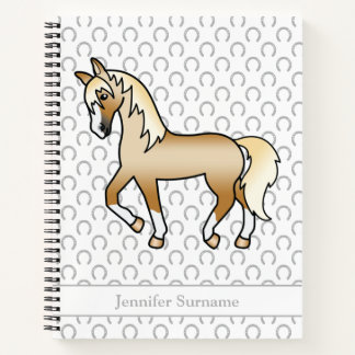 Palomino Cartoon Trotting Horse &amp; Custom Text Notebook