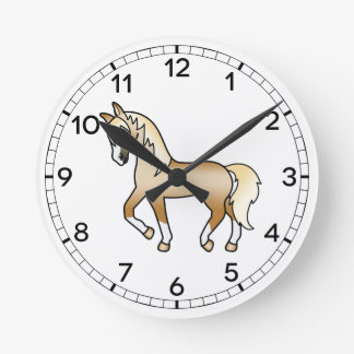Palomino Cute Cartoon Trotting Horse Illustration Round Clock