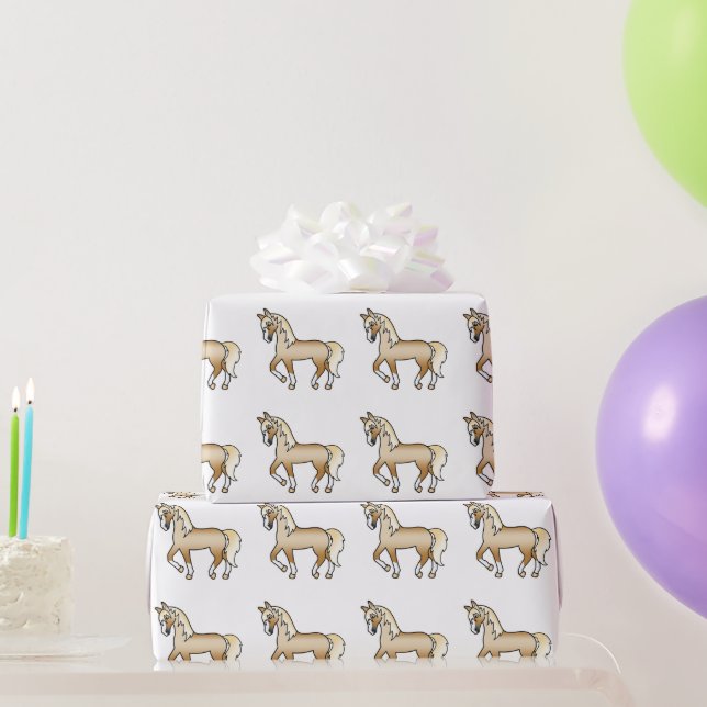 Palomino Cute Cartoon Trotting Horse Pattern Wrapping Paper (Party Gifts)