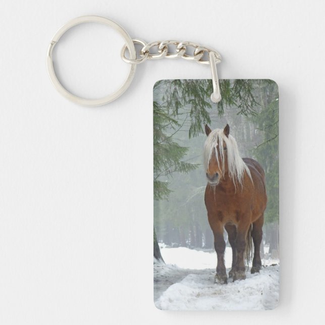 Palomino Draft Horse in Snow Keychain (Front)