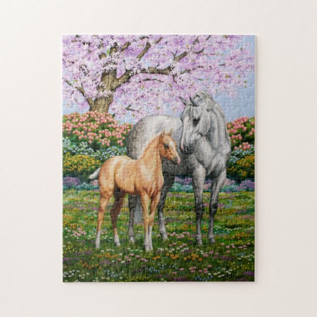 Palomino Foal and Gray Horse Jigsaw Puzzle (Vertical)