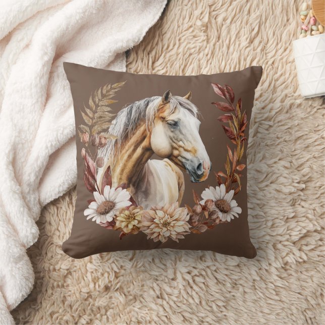 Palomino Gold Horse Autumn Wreath Throw Pillow (Blanket)