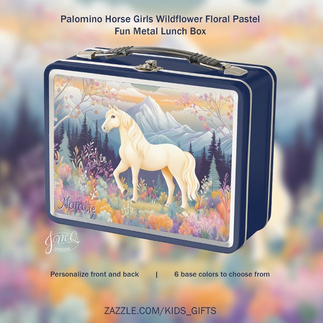 Palomino Horse Girls Wildflower Floral Pastel Fun Metal Lunch Box (Palomino Horse Girls Wildflower Floral Pastel Fun Metal Lunch Box - choose your base color.)