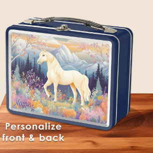 Palomino Horse Girls Wildflower Floral Pastel Fun Metal Lunch Box