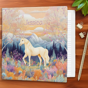 Palomino Horse Girls Wildflowers Pink Purple Blue 3 Ring Binder
