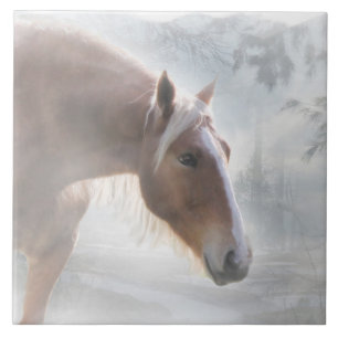 Palomino Horse In Snow Holiday Tile