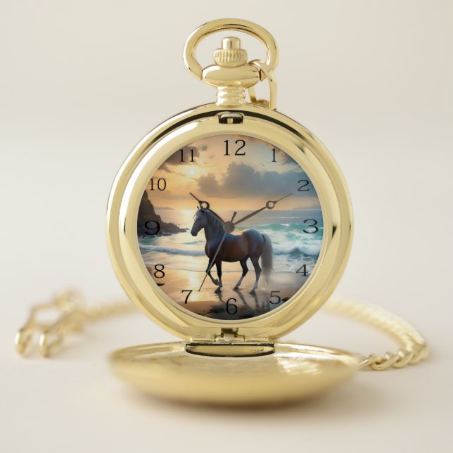 Palomino Horse On The Beach, Pocket Watch (Inside)