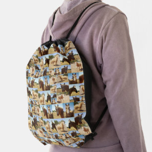 Palomino Horse Photo Collage, Drawstring Backpack