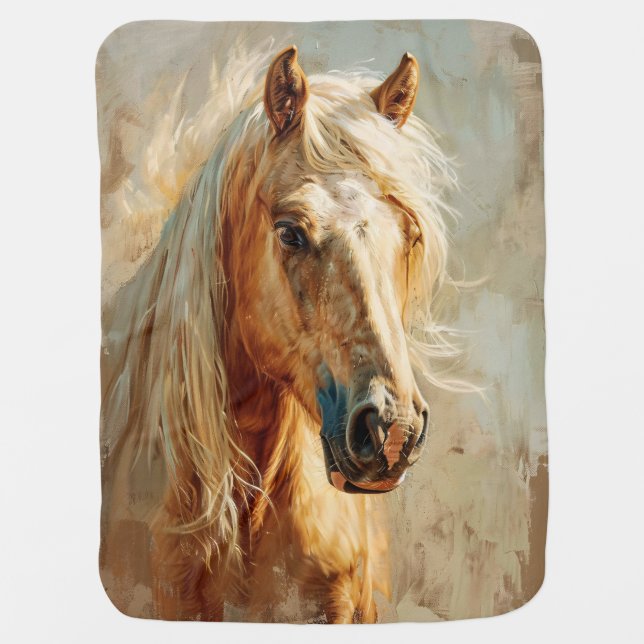 Palomino Horse Portrait Baby Blanket (Front)