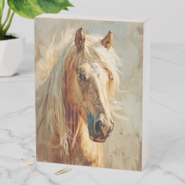 Palomino Horse Portrait Wooden Box Sign (In Situ Vertical)
