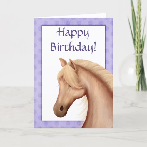 Palomino Horse Purple Happy Birthday Card